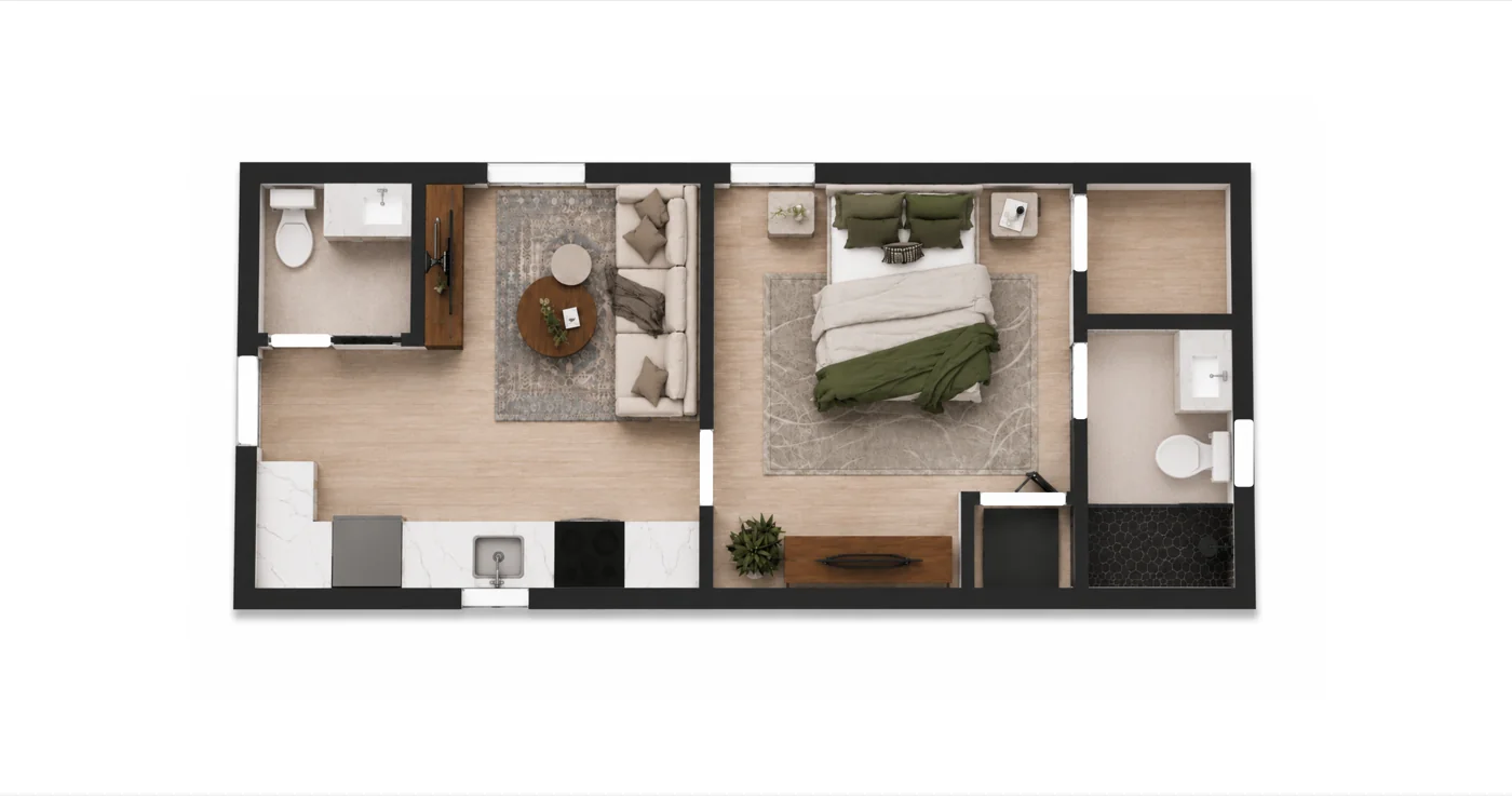 The Elevate 490 sqft floor plan
