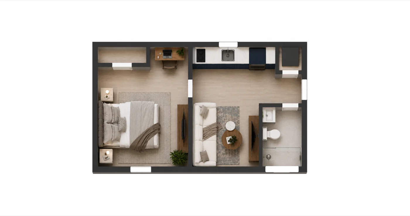 The Grove 420 sqft floor plan