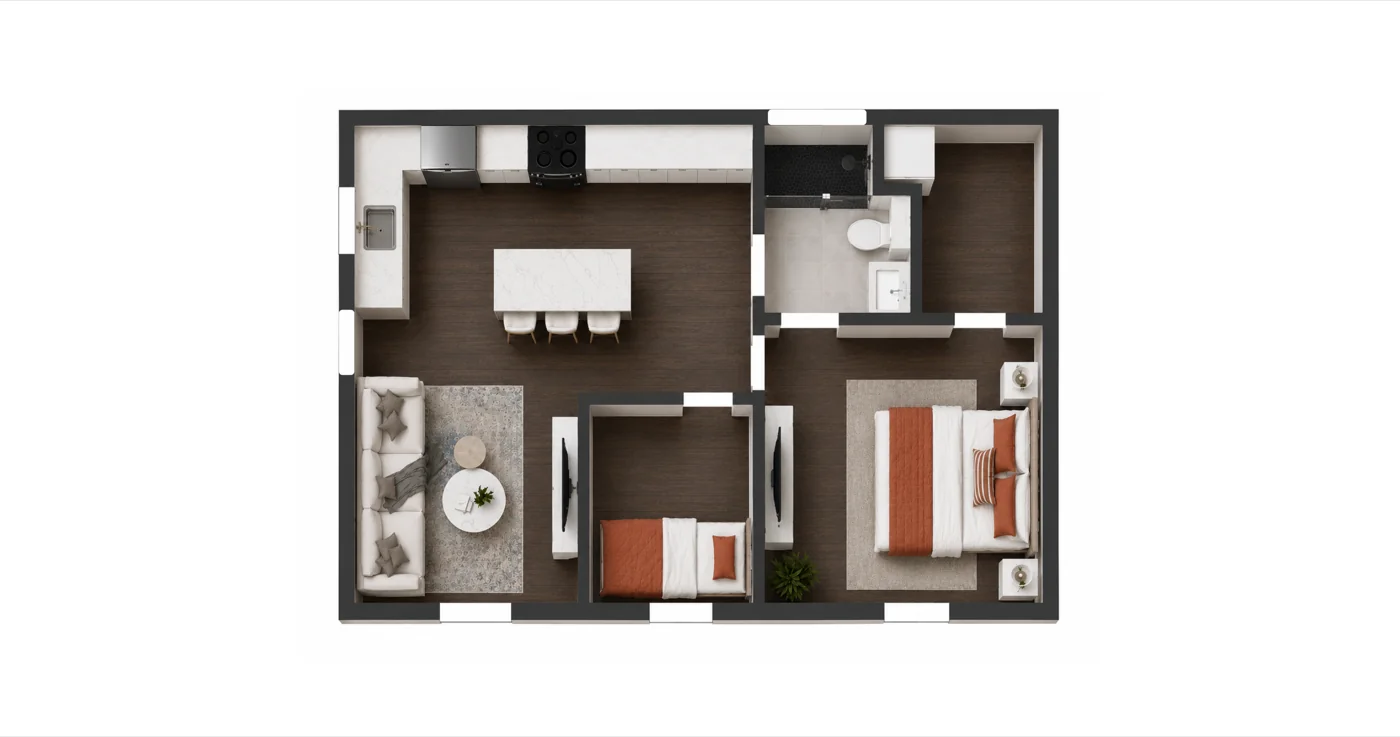 The Horizon 600 sqft floor plan