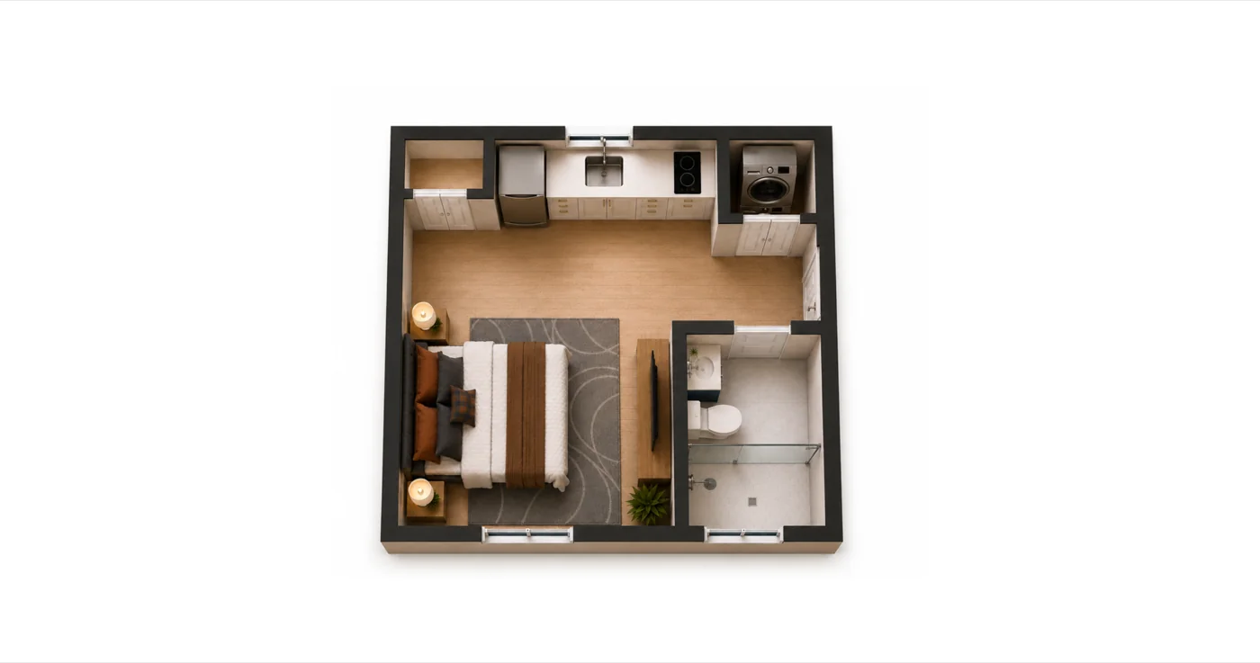 The Nest 290 sqft floor plan